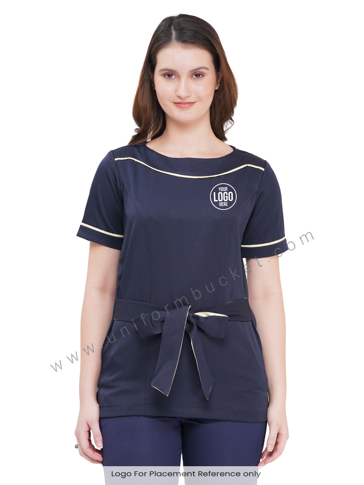 NAVY BLUE FEMALE STYLISH TOP WITH PISTA TRIM BELT view 1